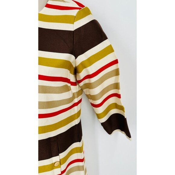 J. McLaughlin Stripe Dress Jewel Neck Color Block Stripe SZ 10 Fall Tones - Picture 7 of 14
